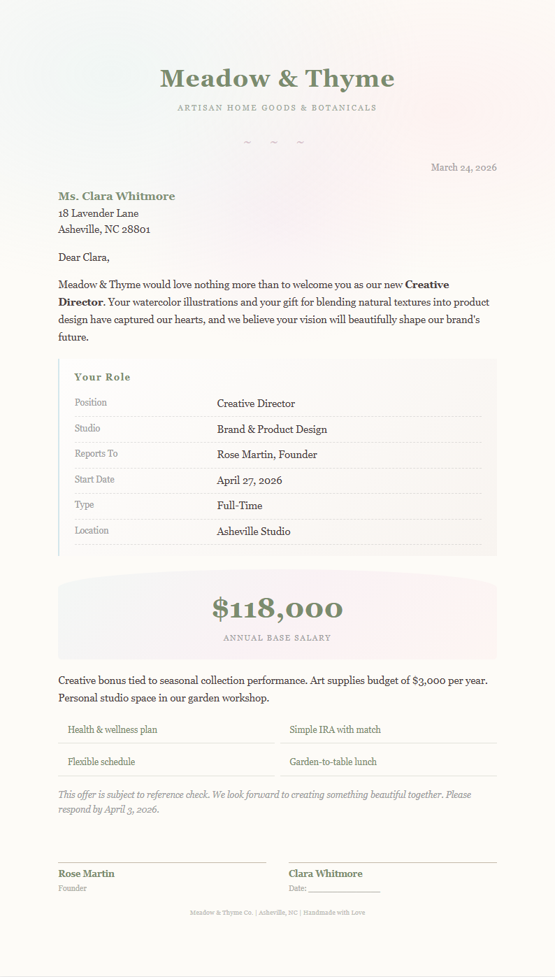 Watercolor soft job offer letter